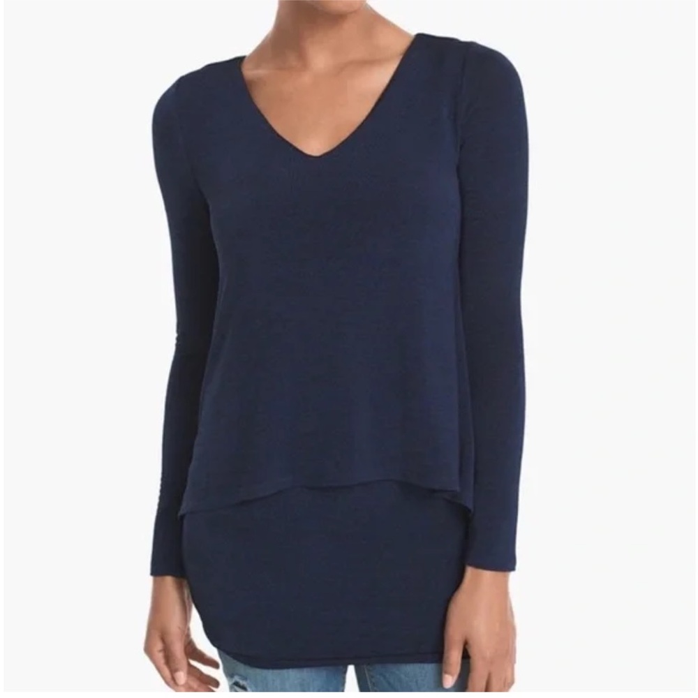 White Houseโ Black Market Deep Blue Long Sleeve double layer tunic- worn once.